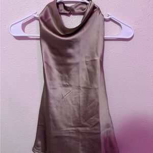 Satin Cowl Neck Slip Shirt- Mauve Taupe